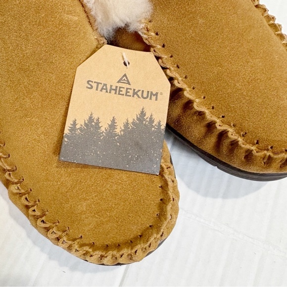 Staheekum Mountain Moccasin Wheat Suede Shearling Slippers Size 7 NWT New Brown - Picture 5 of 11